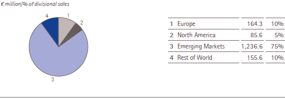 Performance Materials &ndash; Sales by region &ndash; 2013 (pie chart)